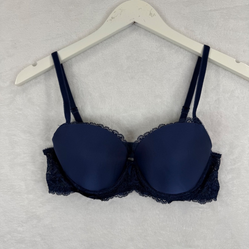 Victoria's Secret Dream‎ Angels Lined Demi Bra Navy Blue Lace 34C 298888-J01